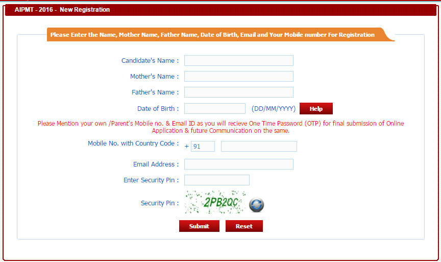 AIPMT 2016 New User Registration